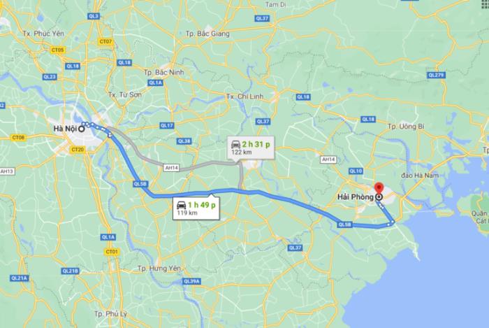 Hải Phòng cách Hà Nội bao nhiêu km