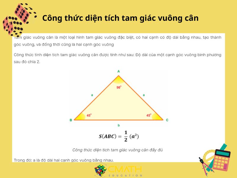 diện tích tam giác vuông cân